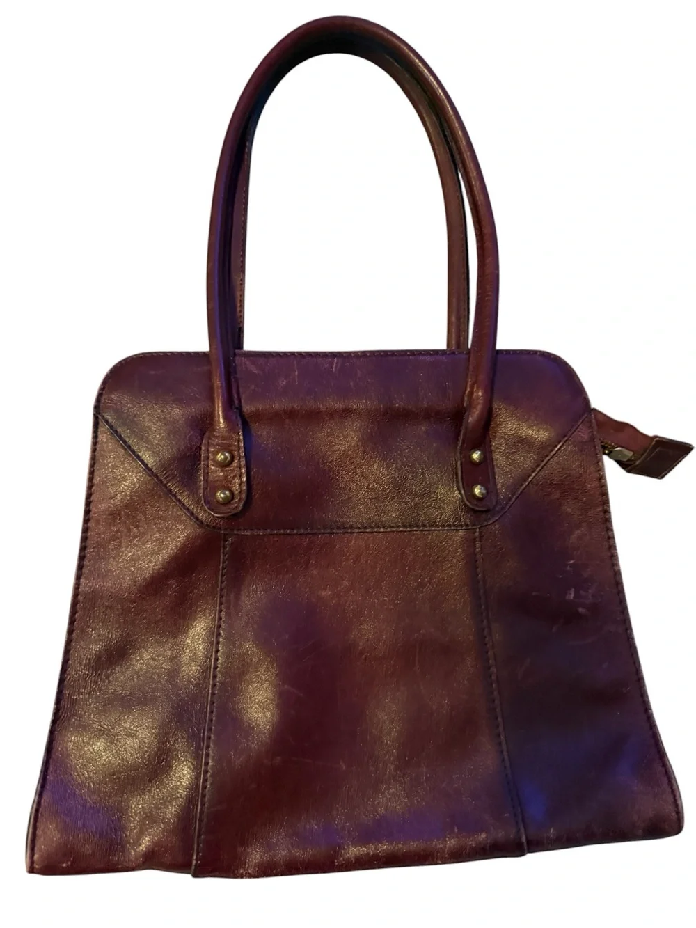 Vintage Women's Top-Handle Leather Tote in Deep Burgundy